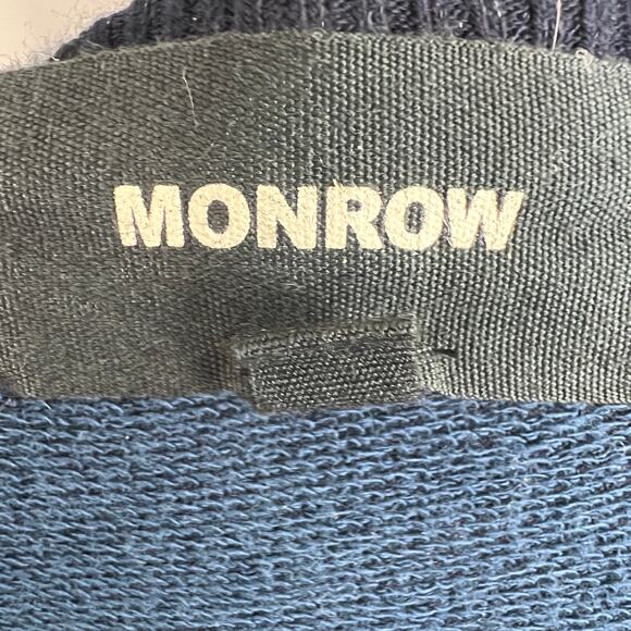 MONROW Navy Blue Long Sleeve Ruffle Shoulder Round Neck Pullover Sweater Size M - Picture 5 of 7